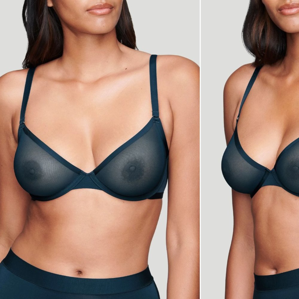 CUUP 34D Mesh Plunge Bra in Ocean.